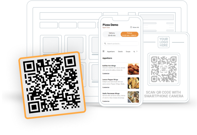 QR code is placed next to the mobile mockup.