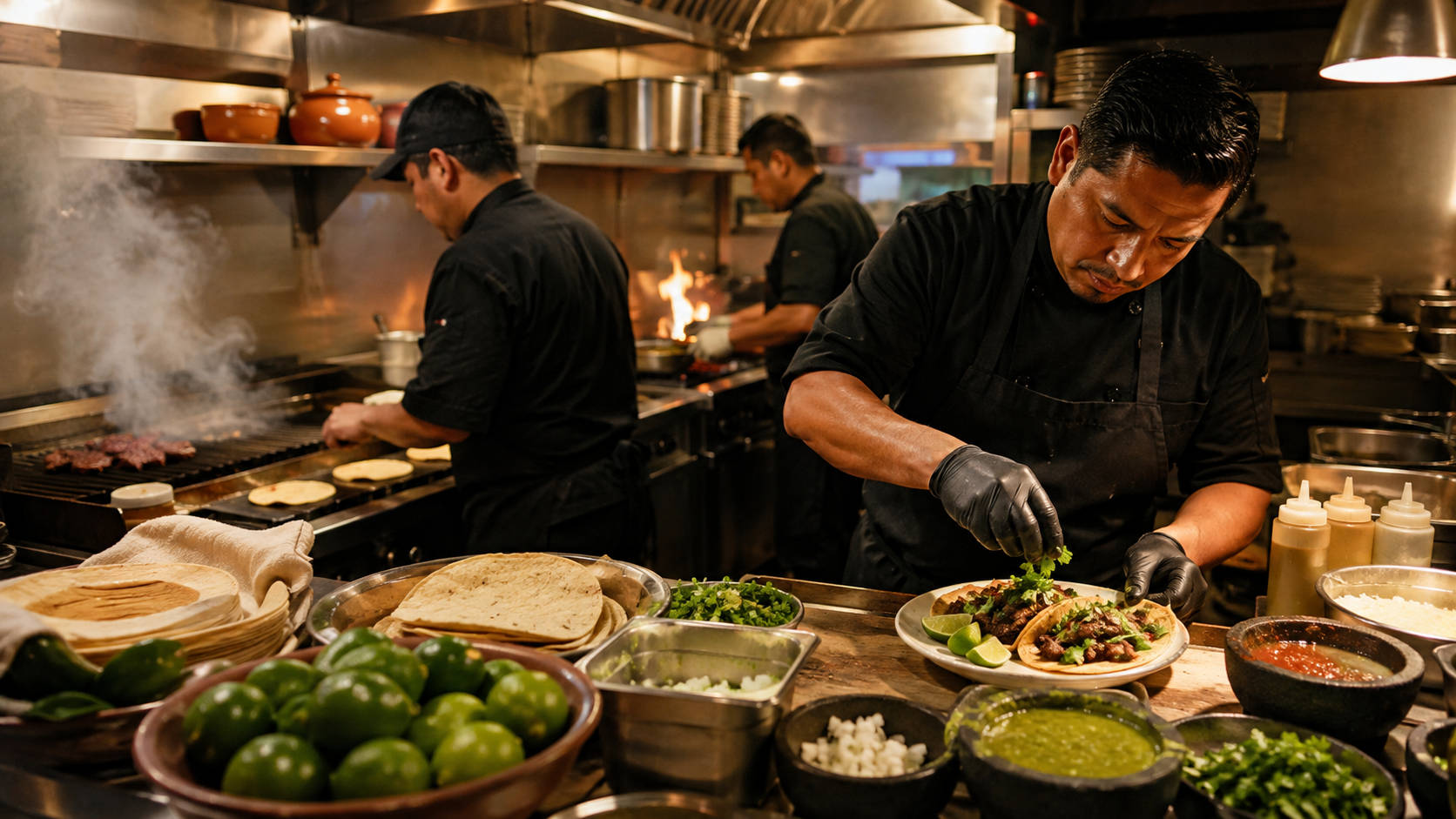 Busy Small Mexican Restaurant Kitchen