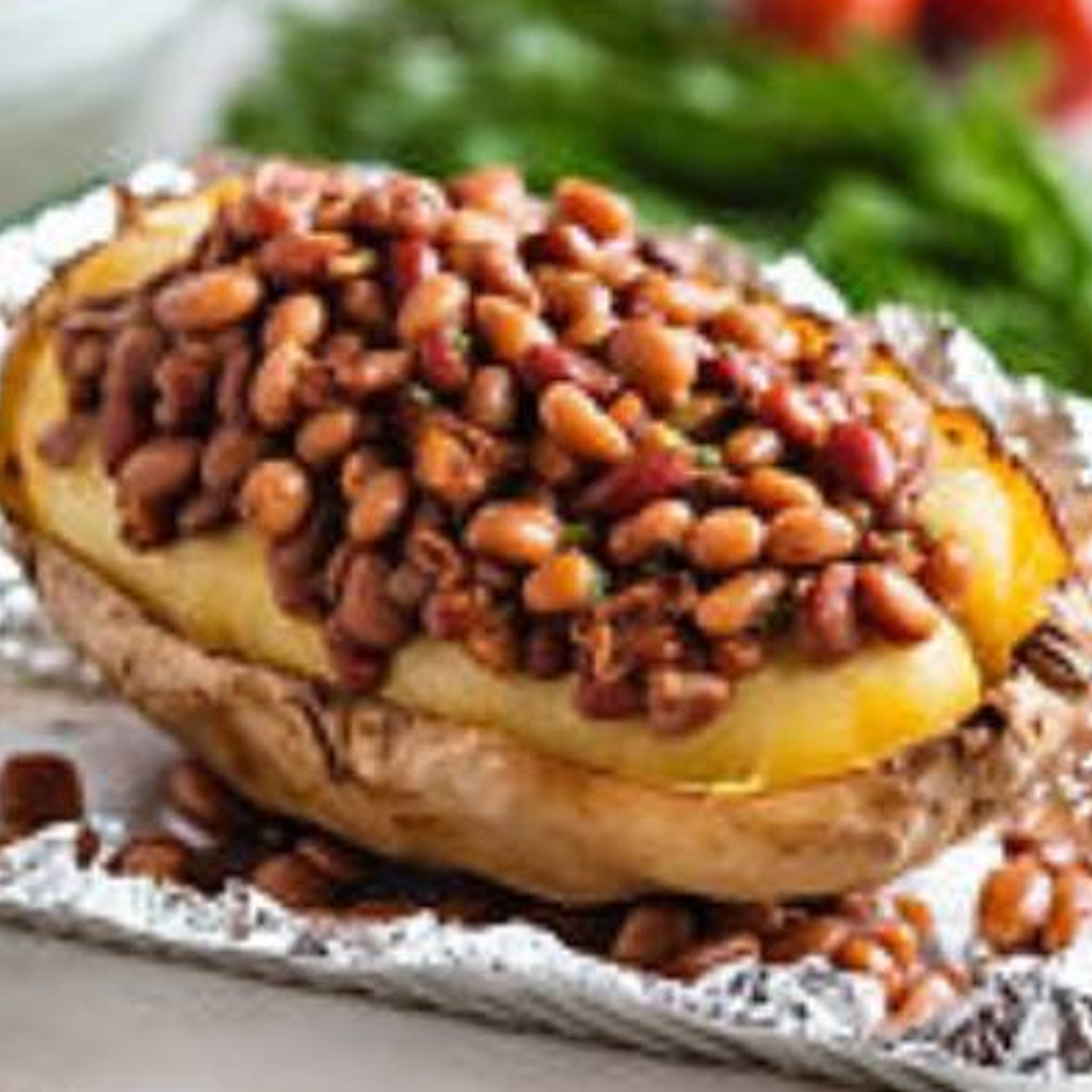 Image-Smoky Pork & Beans Baked Potato