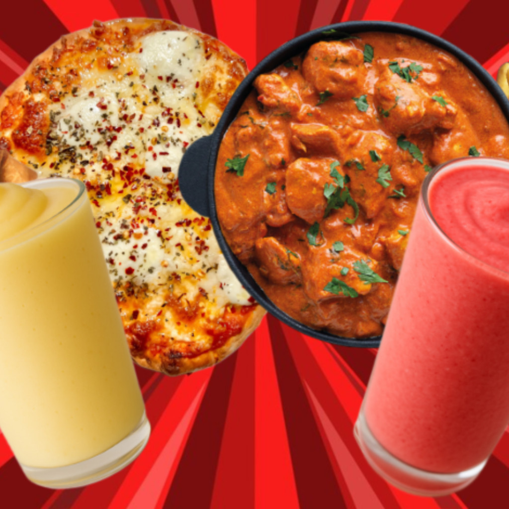Image-Value Meal #13 – Curry, Naanza, 2 Smoothies & Samosa or Fries