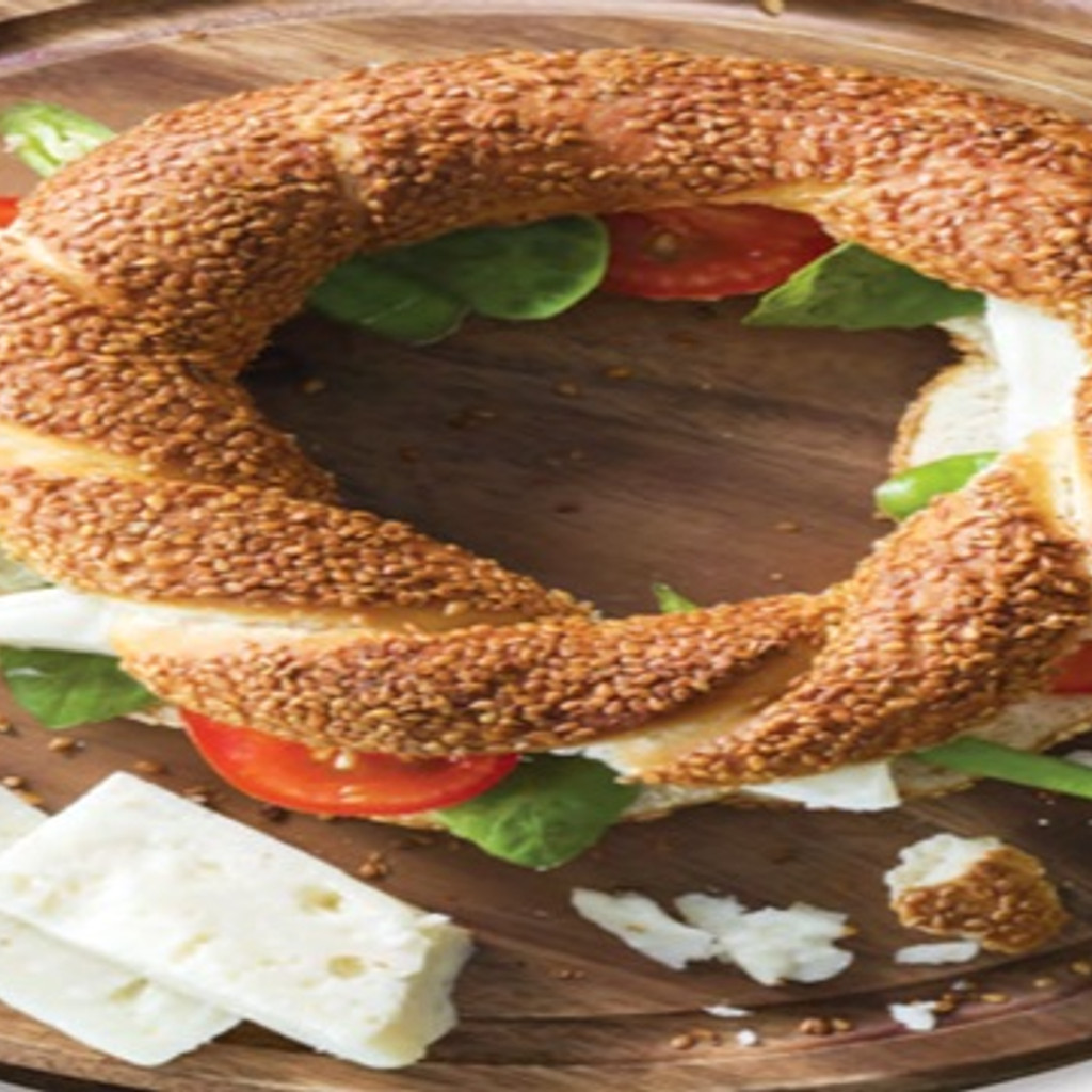 Image-Sesame bread ring with Cream Cheese, Cherry Tomatoes, Cucumbers & Olives