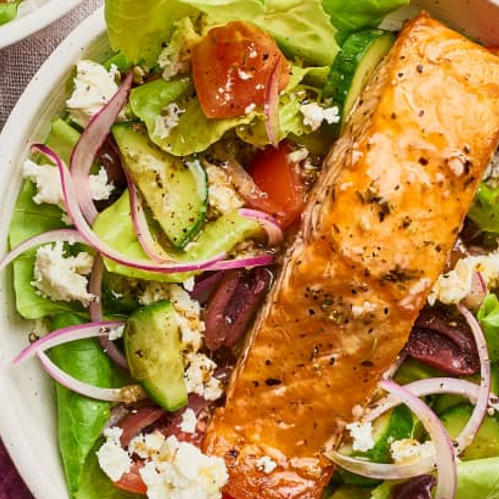 Image-Salmon Over Greek Salad