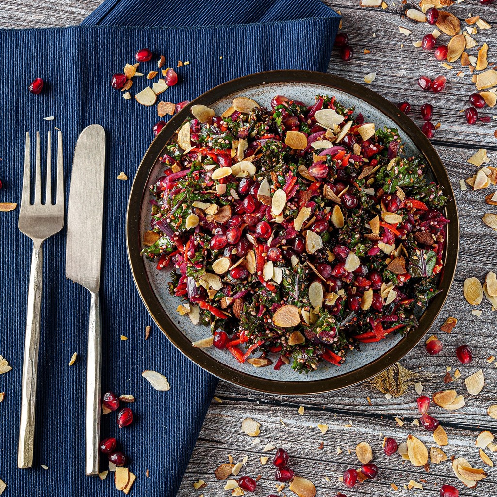 Image-Kale Salad with Quinoa, Almond, and Pomegranate (Per Pound)