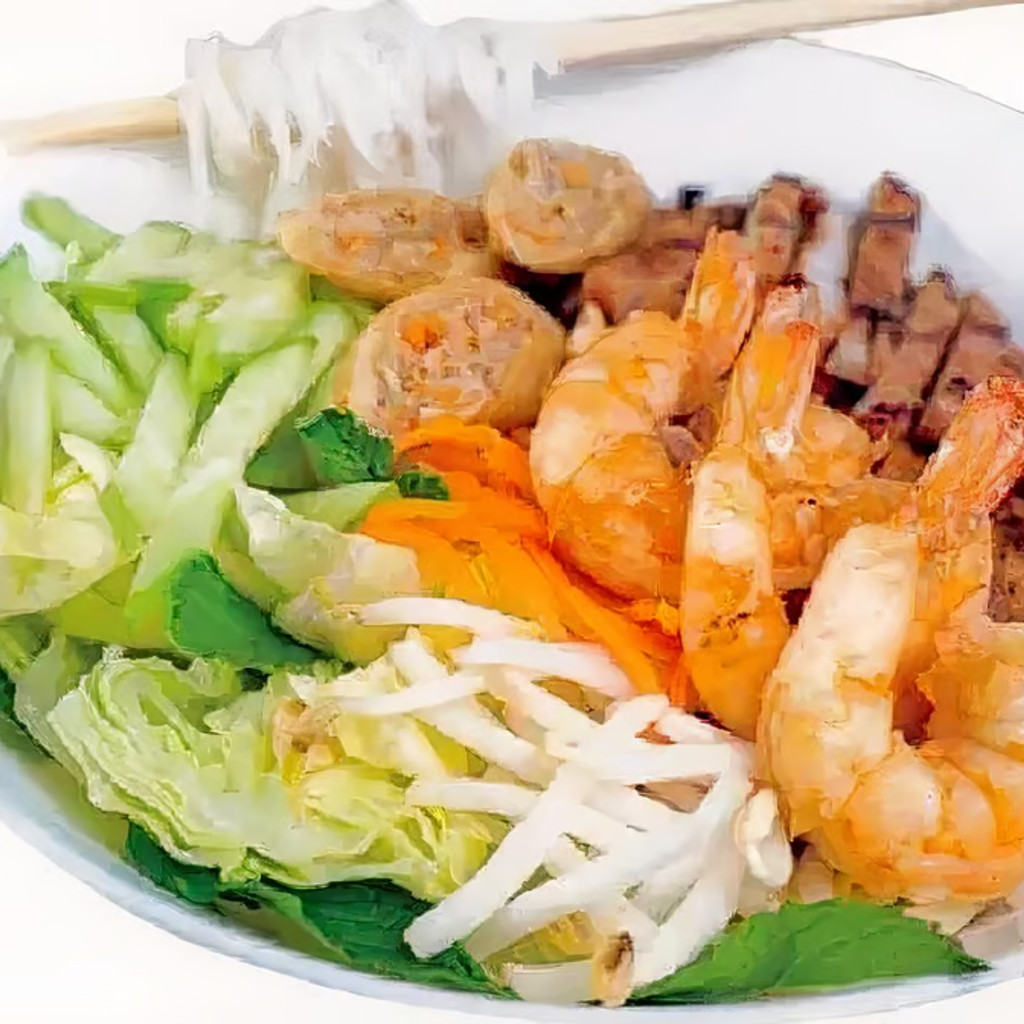 Image-Grilled pork, fried roll & shrimp / Bun thit nuong dac biet