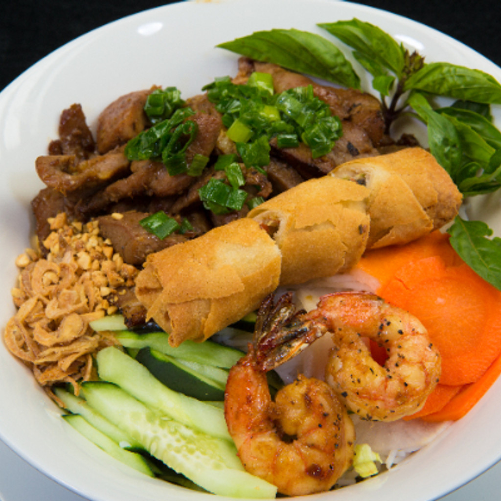 Image-Grilled Pork and Shrimp Vermicelli with Egg Rolls