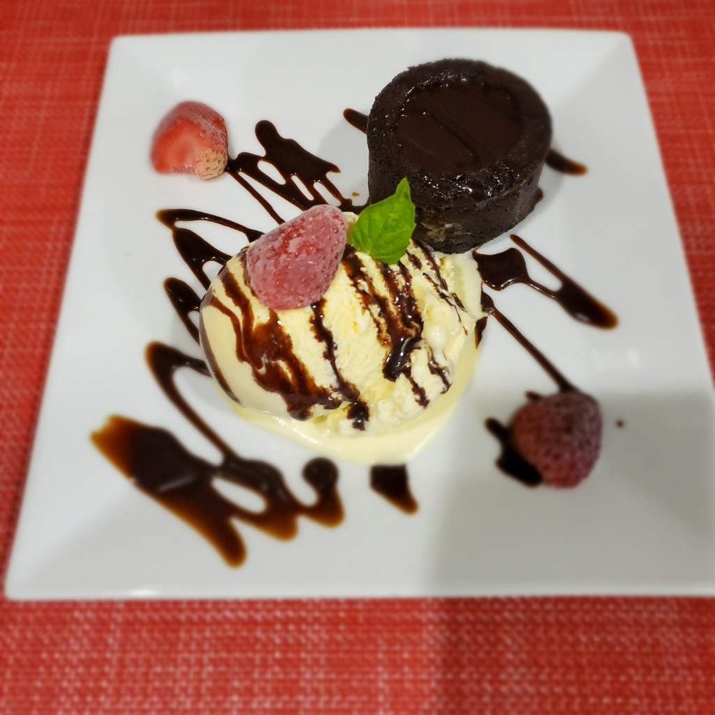 Image-Molten Lava Cake with Scoop of Vanilla Ice Cream