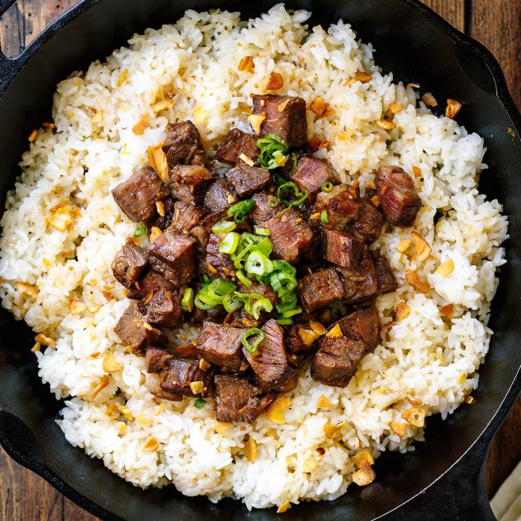 Image-Steak Over Rice Platter