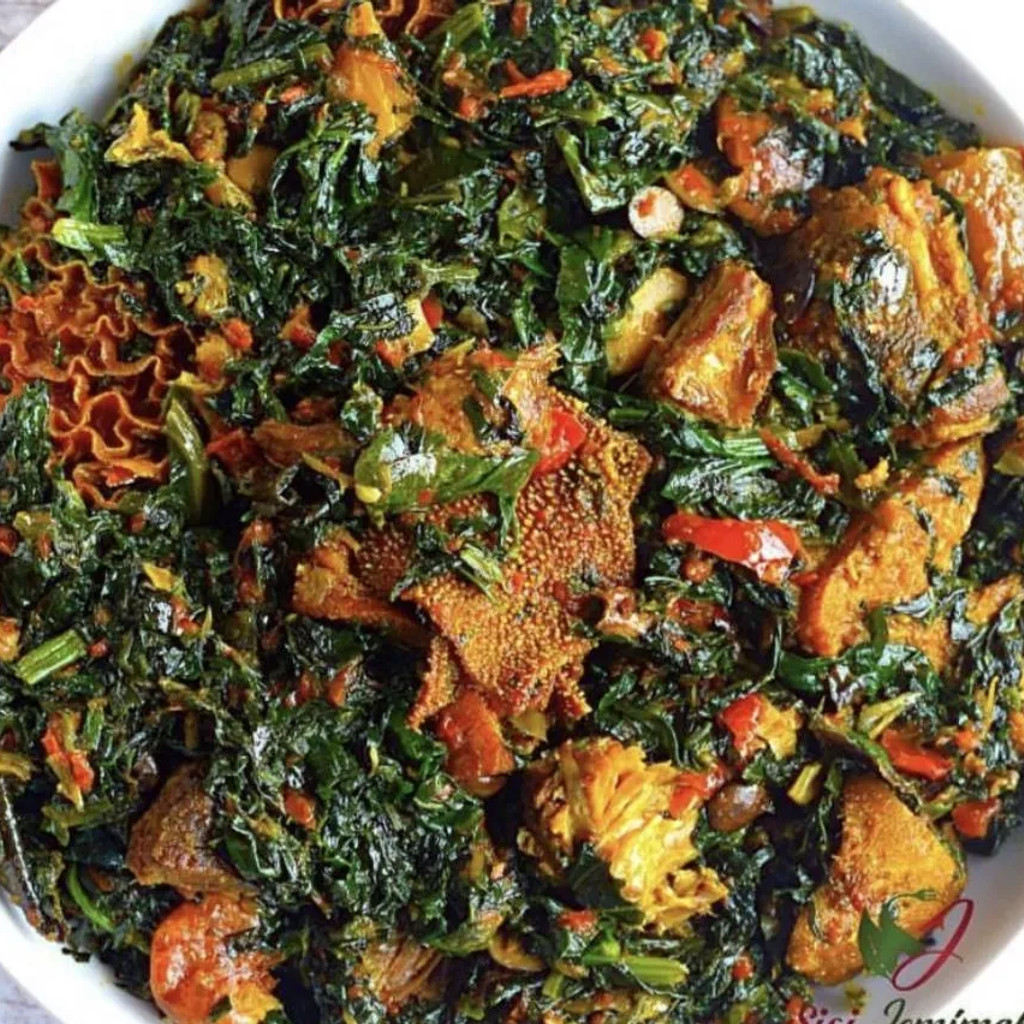 Image-Vegetable Soup, Beef, and Swallow.