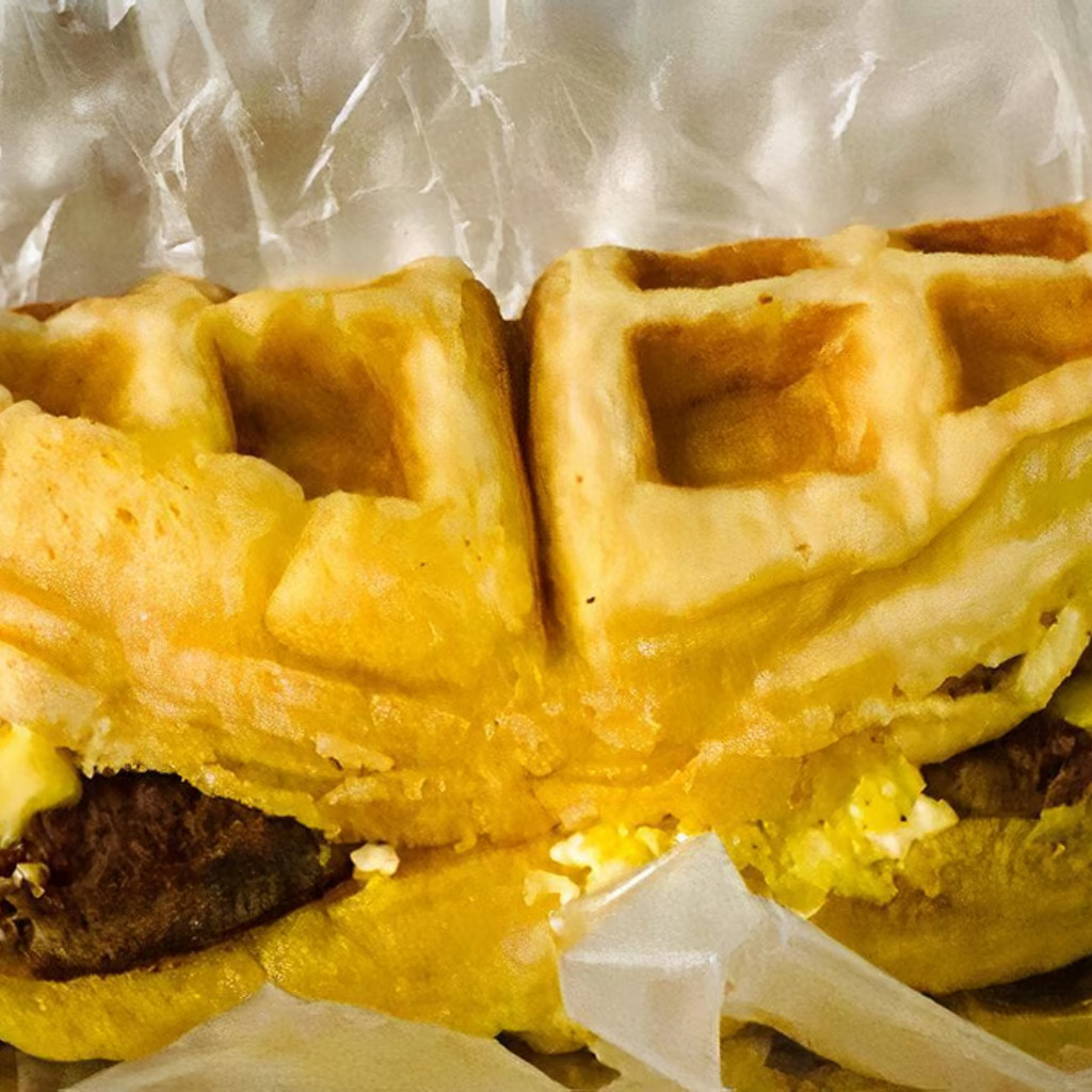 Image-Waffle Bacon, egg & cheese sandwich 