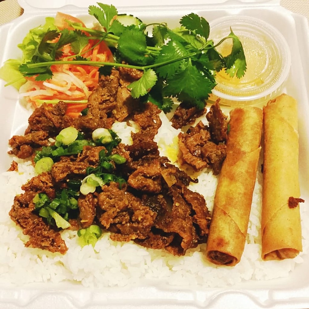 Image-Grilled Beef Vermicelli with Egg Rolls