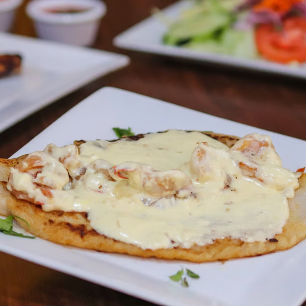 Image-Grilled Chicken with Garlic Shrimp and Bechamel Sauce
