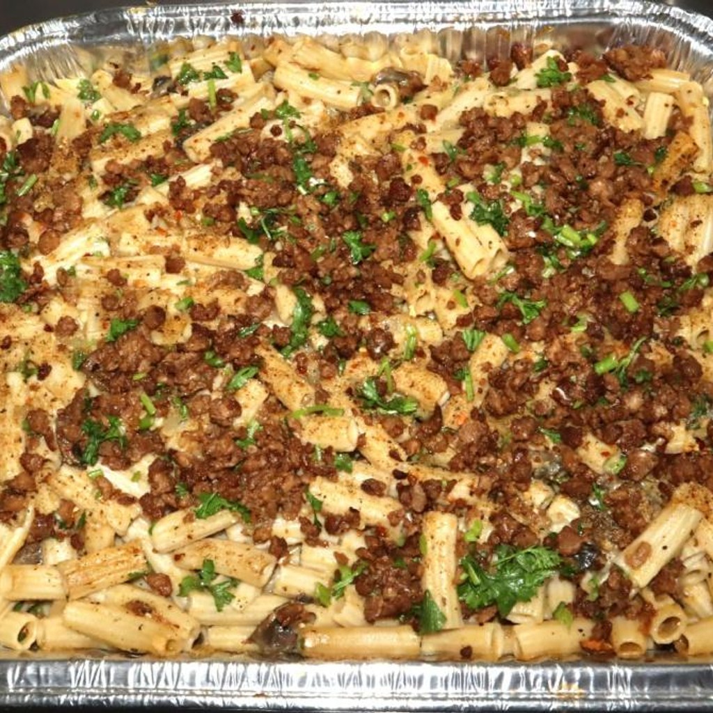 Image-CAT 7) Mushroom Tofu, “Beef” Stroganoff served over GF Pasta