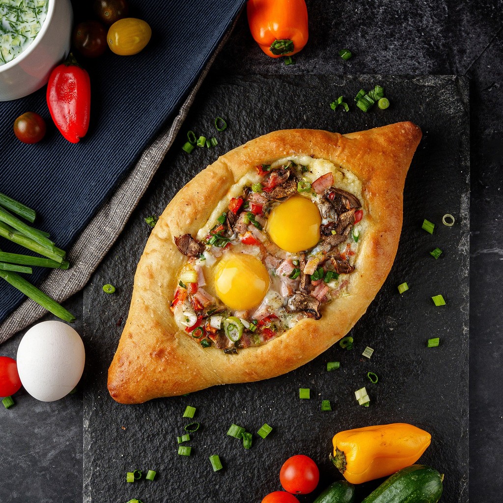 Image-Ajarski Khachapuri with Vegetables & Canadian Bacon