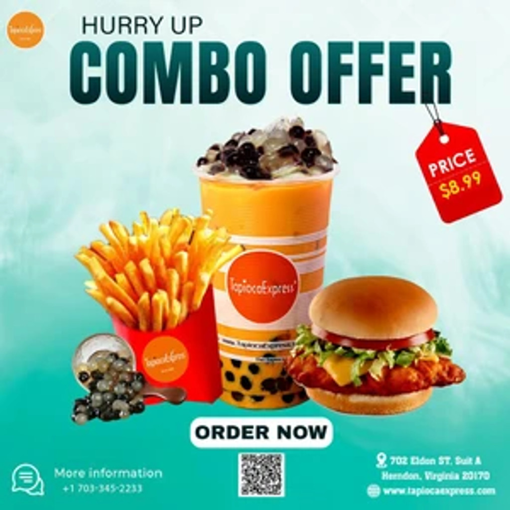 Image-Bubble Tea + Chicken Burger + Fries Combo($6 off)