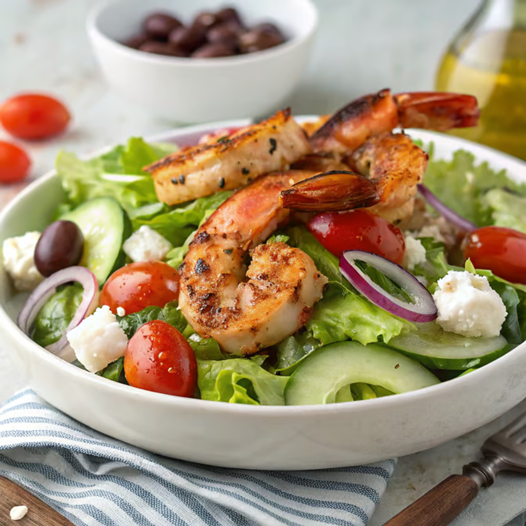 Image-Grilled Shrimp Over Greek Salad