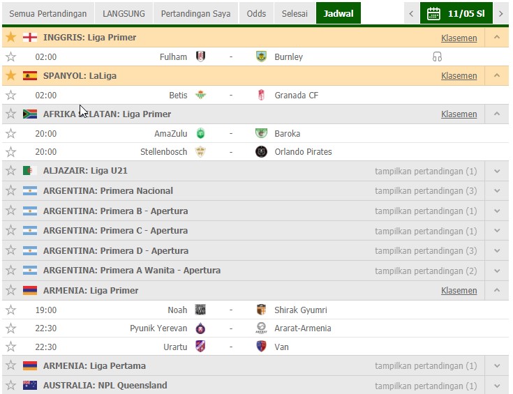 Jadwal Pertandingan