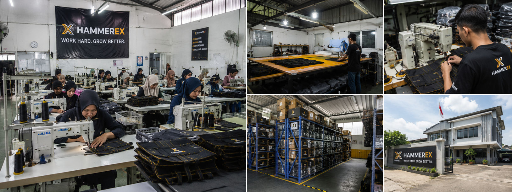 Inside the Hammerex factory in Yogyakarta, Indonesia — cutting, stitching and QC stations under one roof