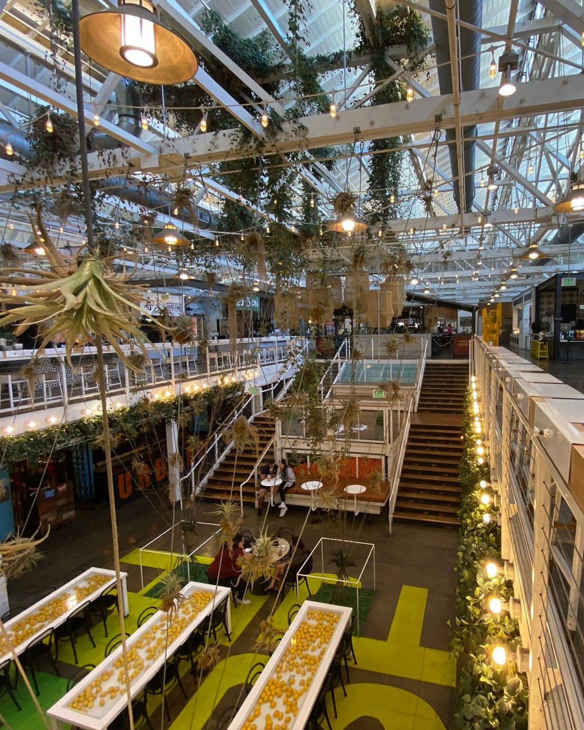 The Anaheim Packing House with its historic industrial architecture and lively food hall interior.
