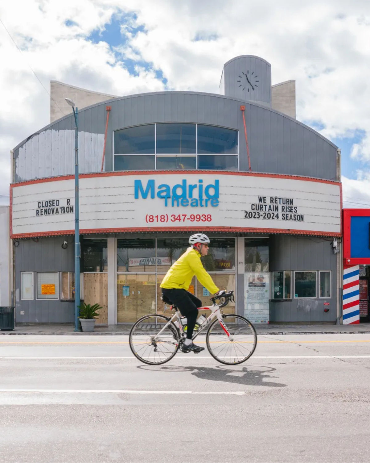 The historic Madrid Theatre in Canoga Park with its marquee and classic neighborhood storefront feel.