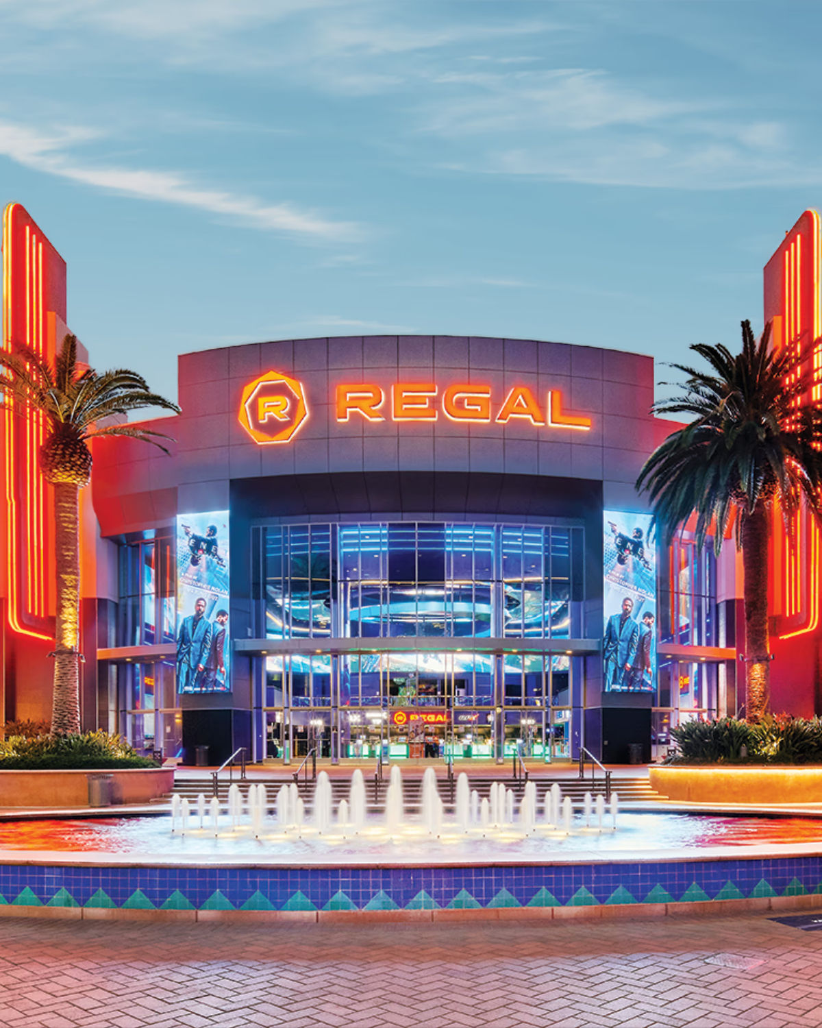 Irvine Spectrum Center with palm-lined streets, shops, and a modern Orange County setting.