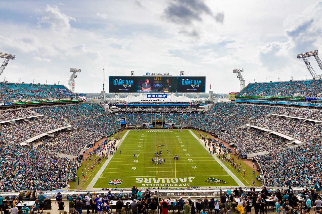 Jacksonville Jaguars game at EverBank Stadium with packed crowd in Jacksonville, Florida