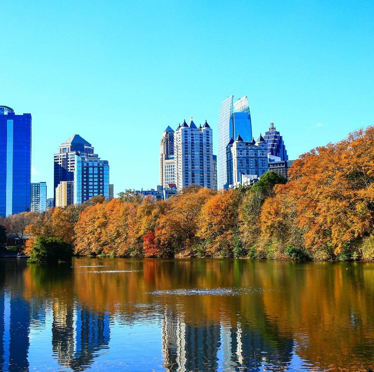 A water view of Piedmont Park in Atlanta, Georgia