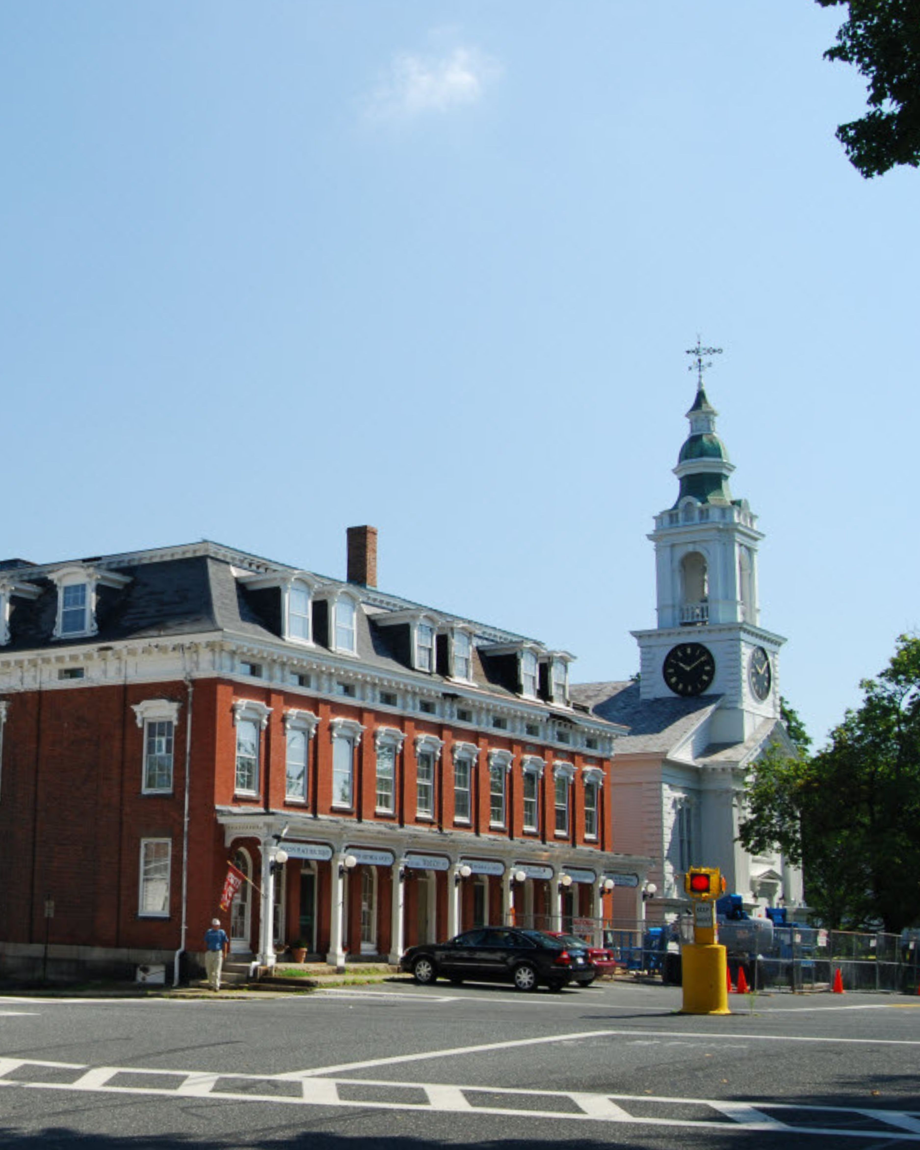 Historic downtown Grafton, Massachusetts, featuring classic brick architecture and the iconic Grafton Common clock tower, reflecting the town’s rich New England history and charming small-town character.