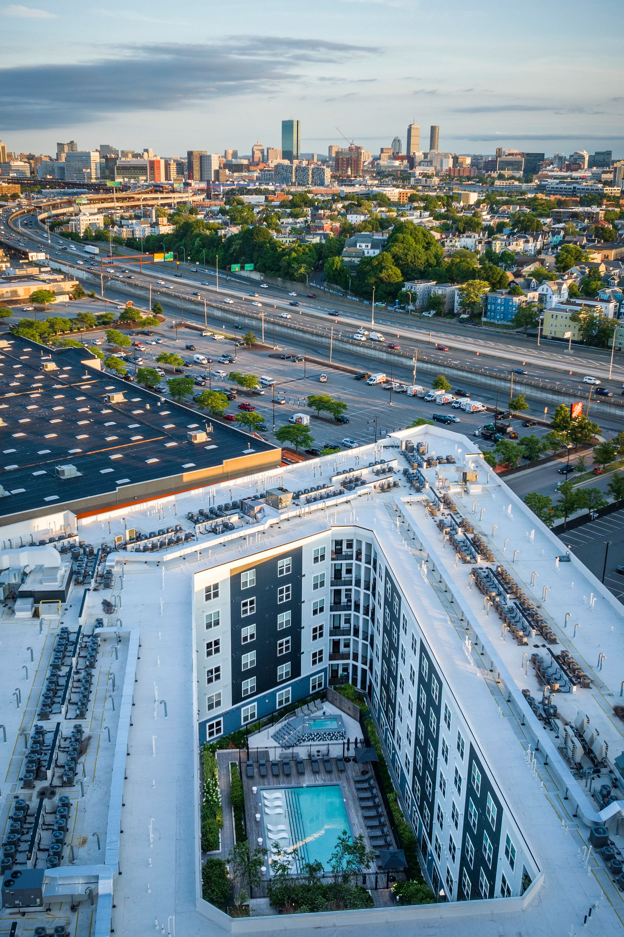 View of Somerville, Massachusetts, with the Boston skyline in the distance, highlighting the city’s urban convenience, residential neighborhoods, and close connection to the greater Boston metro area.
