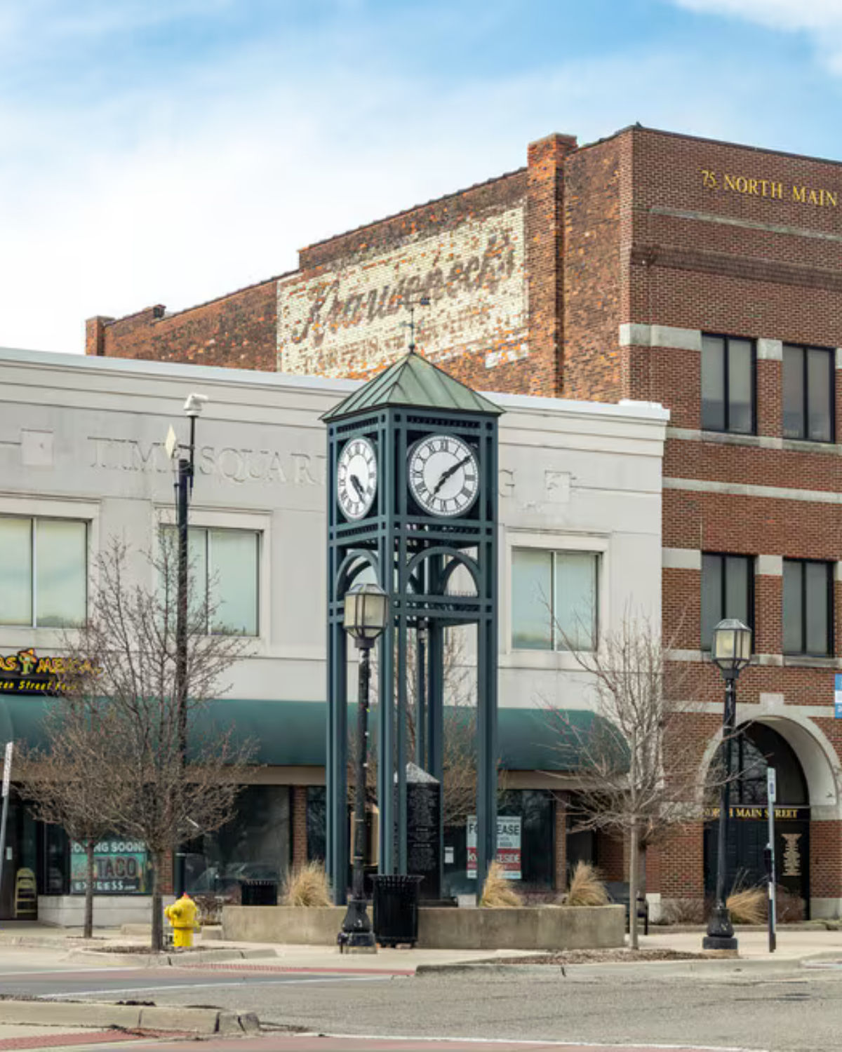 Small clocktower in the town center of Mount Clemens, MI