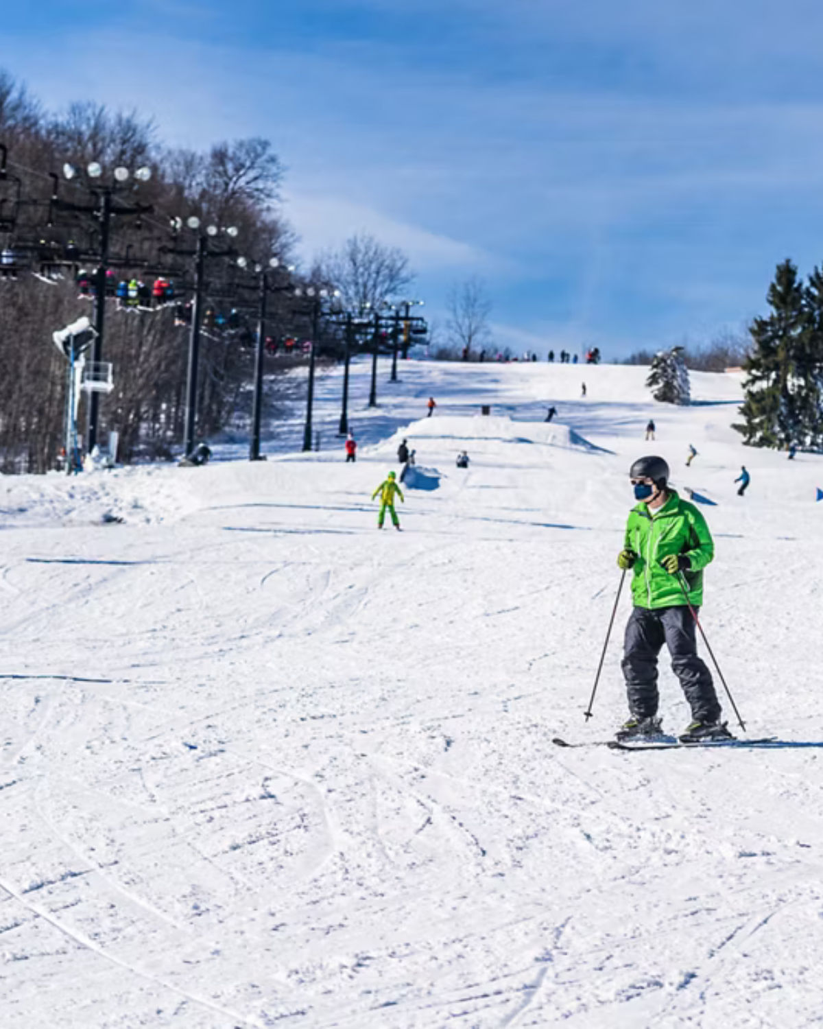View of the slopes at Alpine Valley ski and snowboard area in White Lake Township, MI