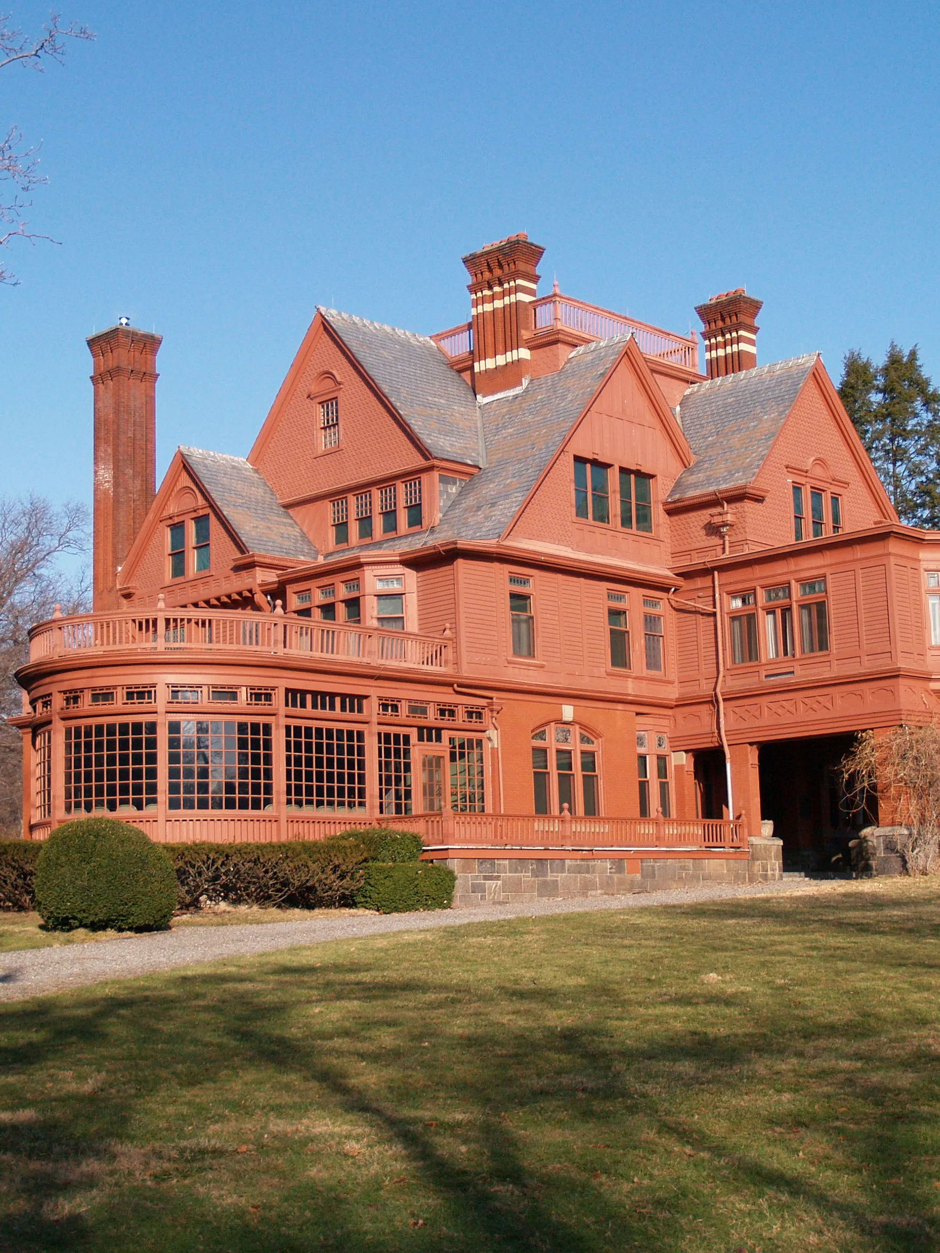 The Thomas Edison National Historical Park in Orange, New Jersey, showcasing the beautifully preserved Glenmont Mansion, a historic Victorian estate with distinctive architecture and landscaped grounds.