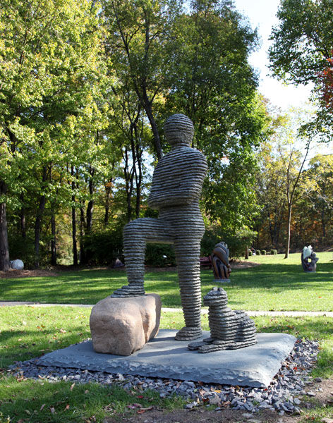 Outdoor sculpture at Rockland Center for the Arts (RoCA) in West Nyack, New York, surrounded by trees and sculpture grounds near HappyNest’s Blauvelt laundry service area.