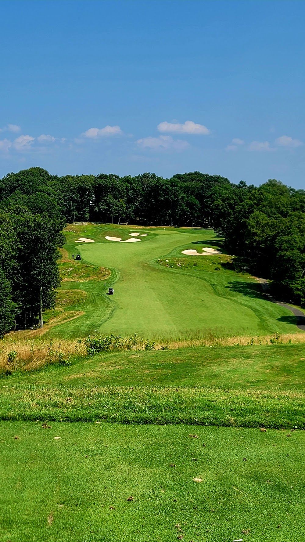 Patriot Hills Golf Club in Stony Point, New York, featuring a scenic green fairway, sand bunkers, and wooded Hudson Valley surroundings.