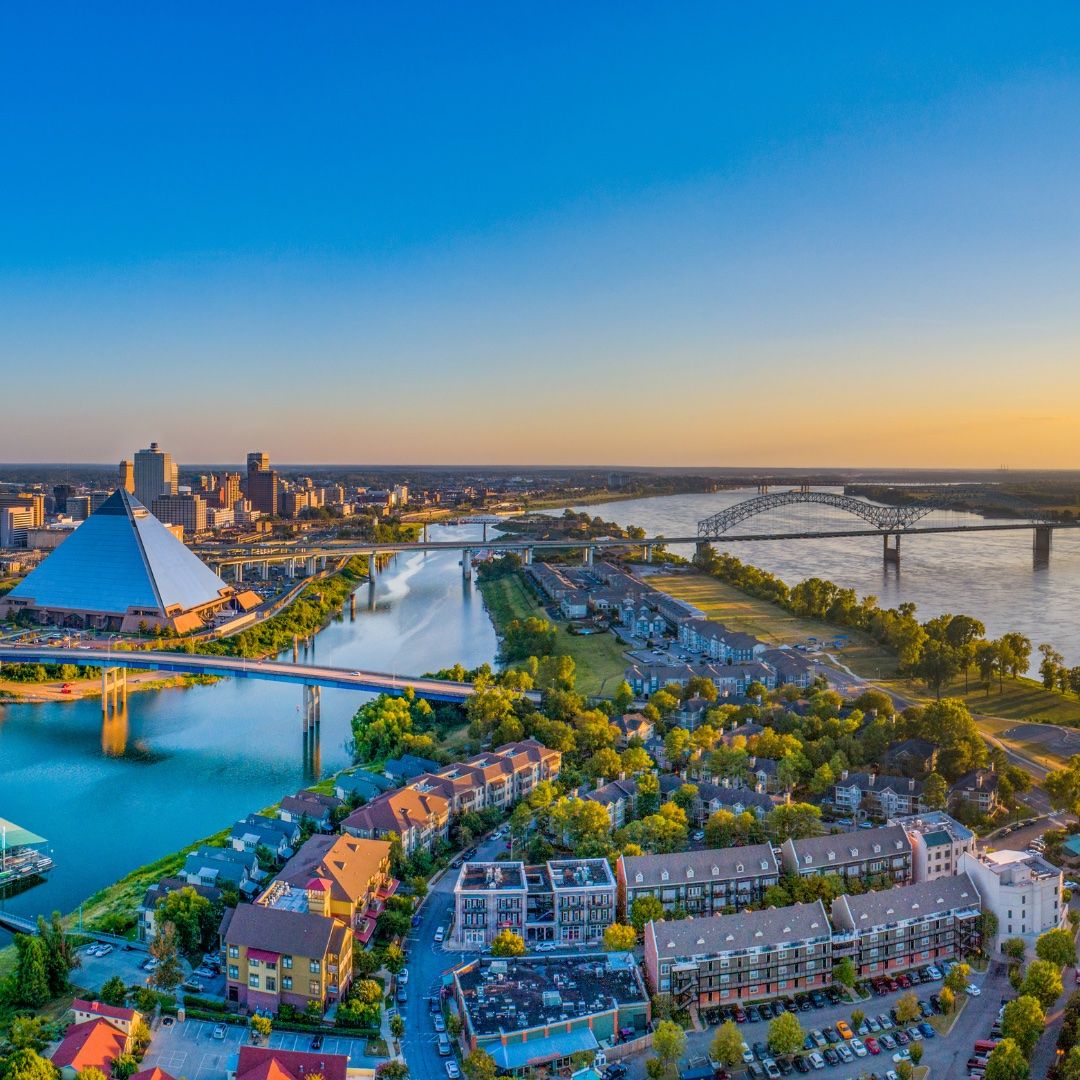 An overview of Memphis city featuring the Memphis Pyramid in TN