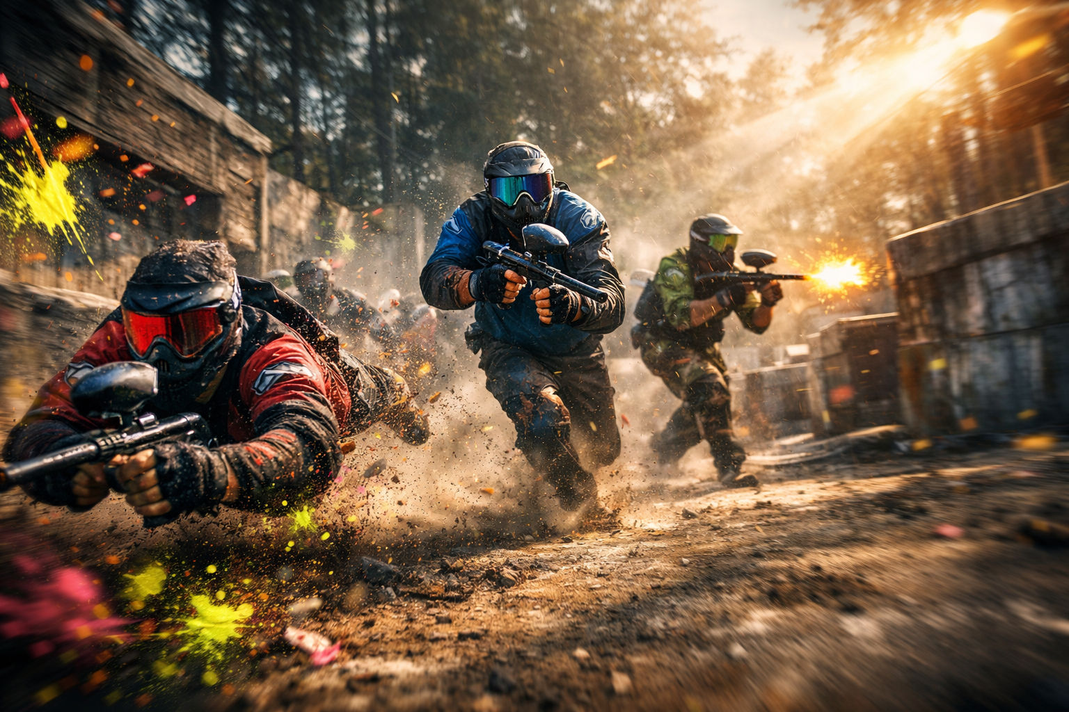 Session de paintball à Bruxelles dans un terrain outdoor avec fumigènes