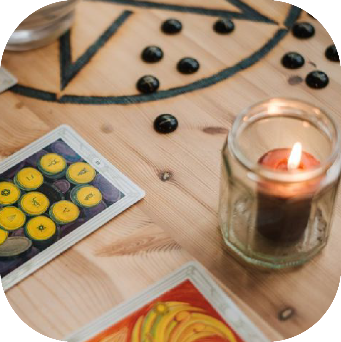 Tarot cards and candle setup