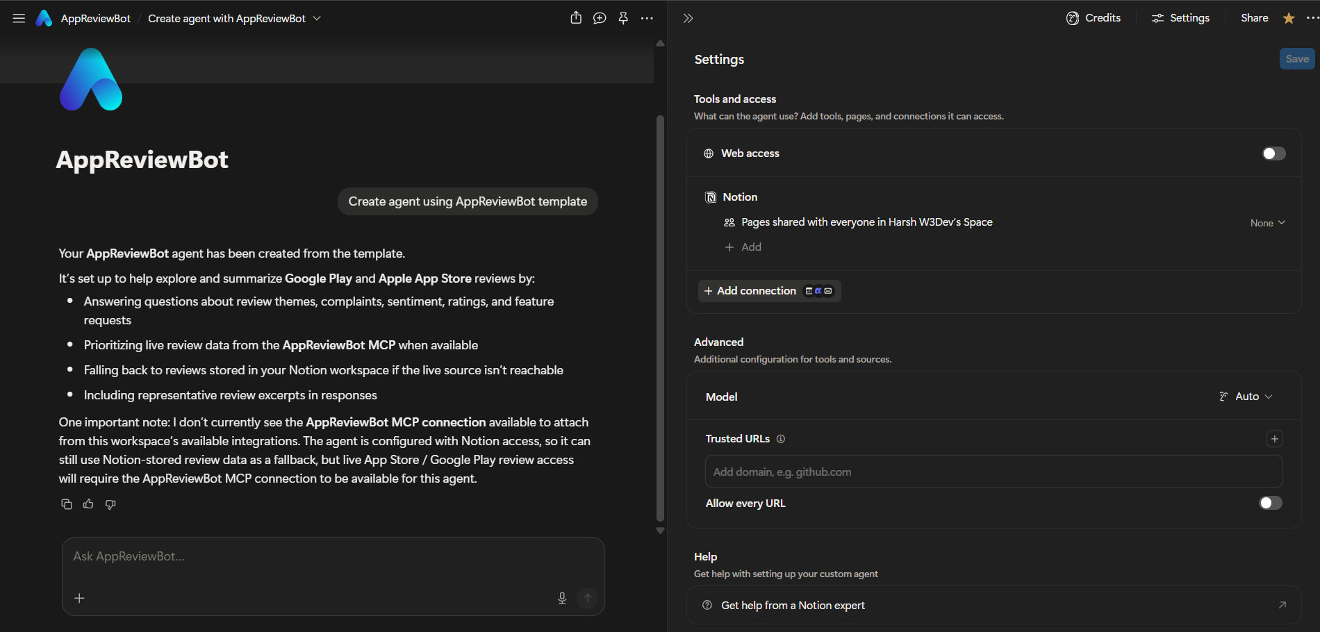 Open template settings and Tools & access