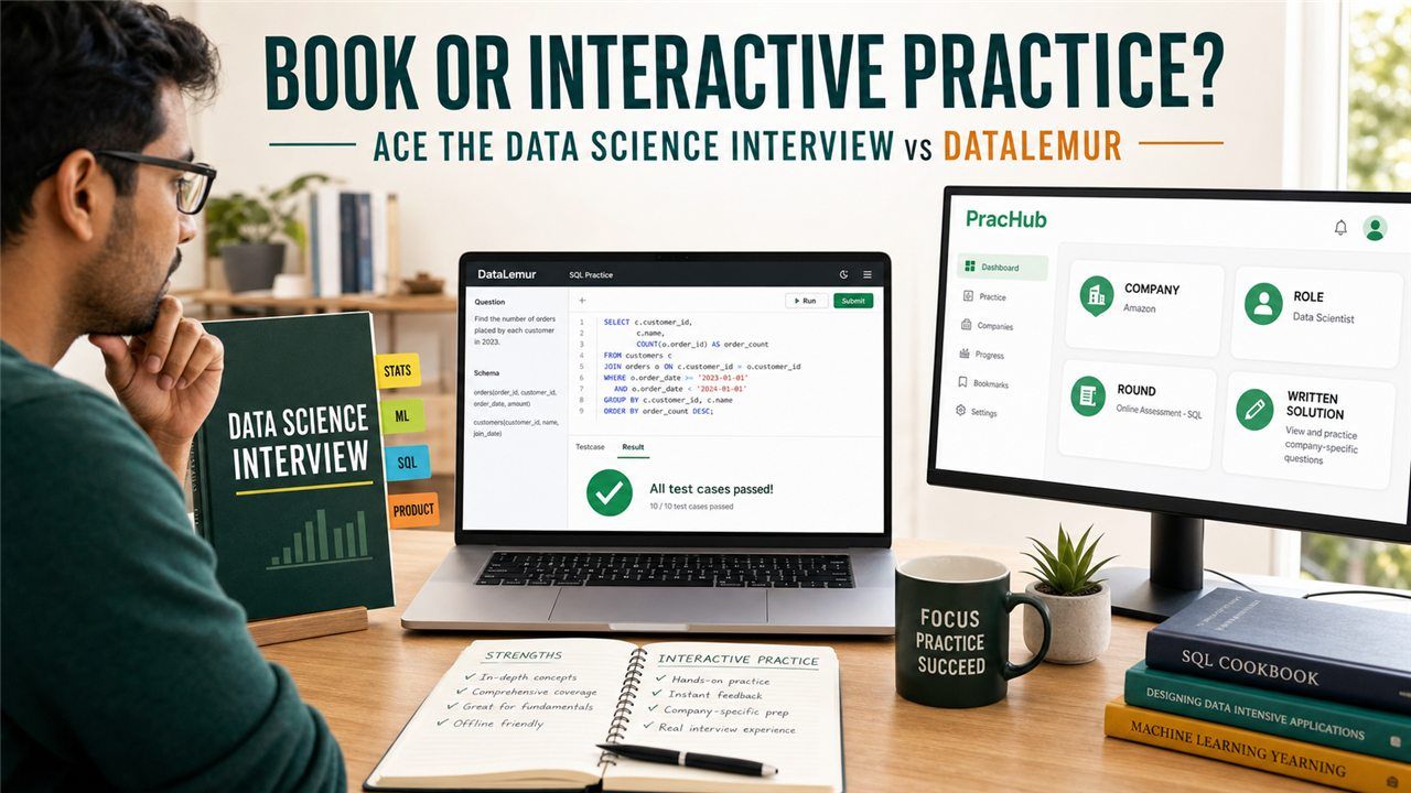 Ace the Data Science Interview vs DataLemur with PracHub company practice