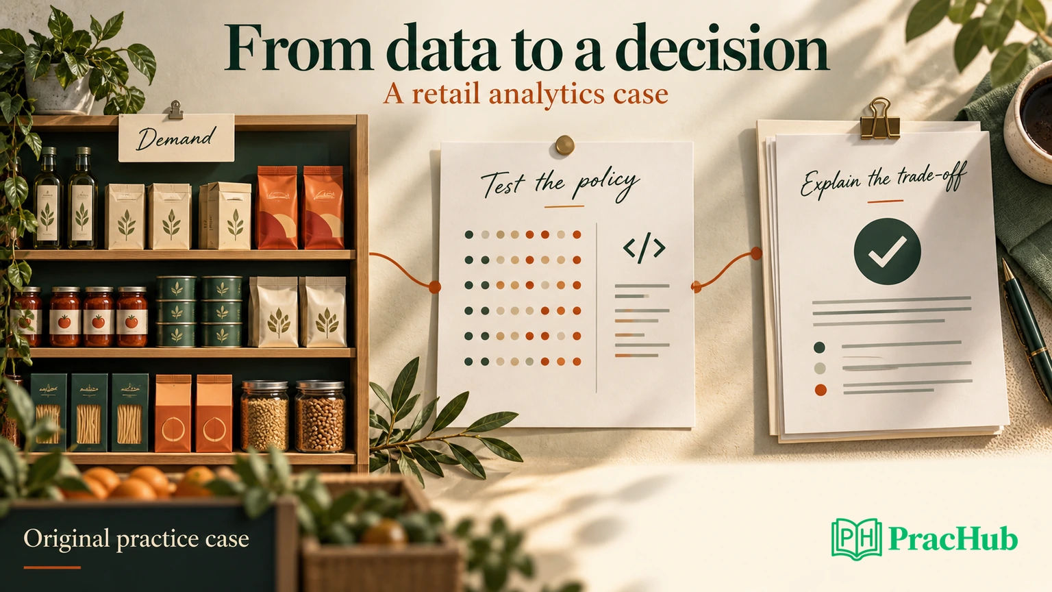 A retail data case connects the decision, Python analysis, validation, and recommendation