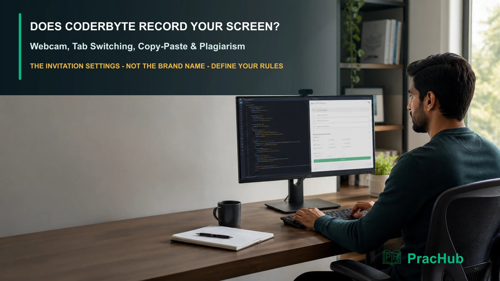 Coderbyte proctoring settings including screen recording webcam tab switching copy paste and plagiarism checks