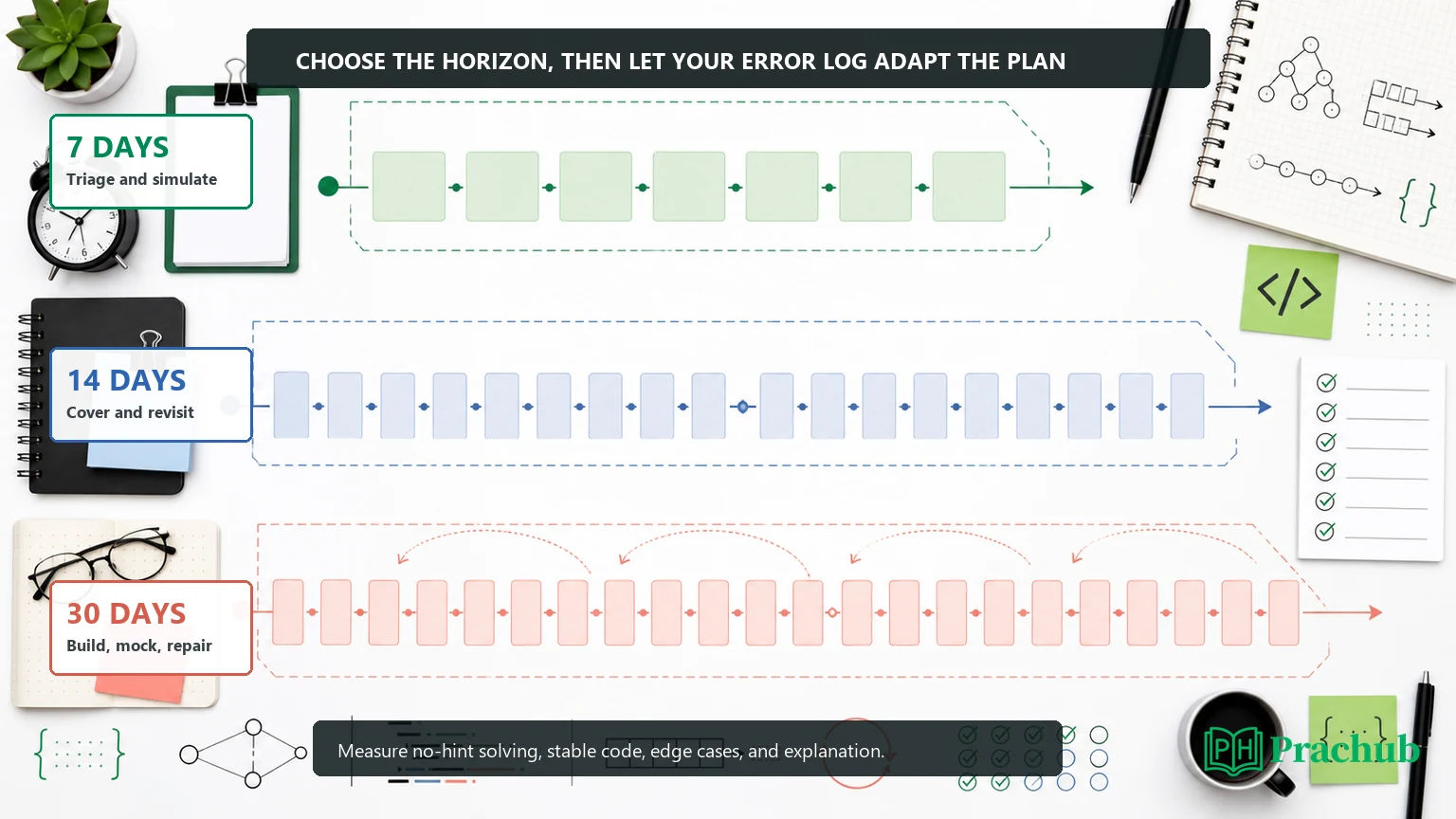 Three-track roadmap for a 7-day, 14-day, or 30-day coding interview study plan