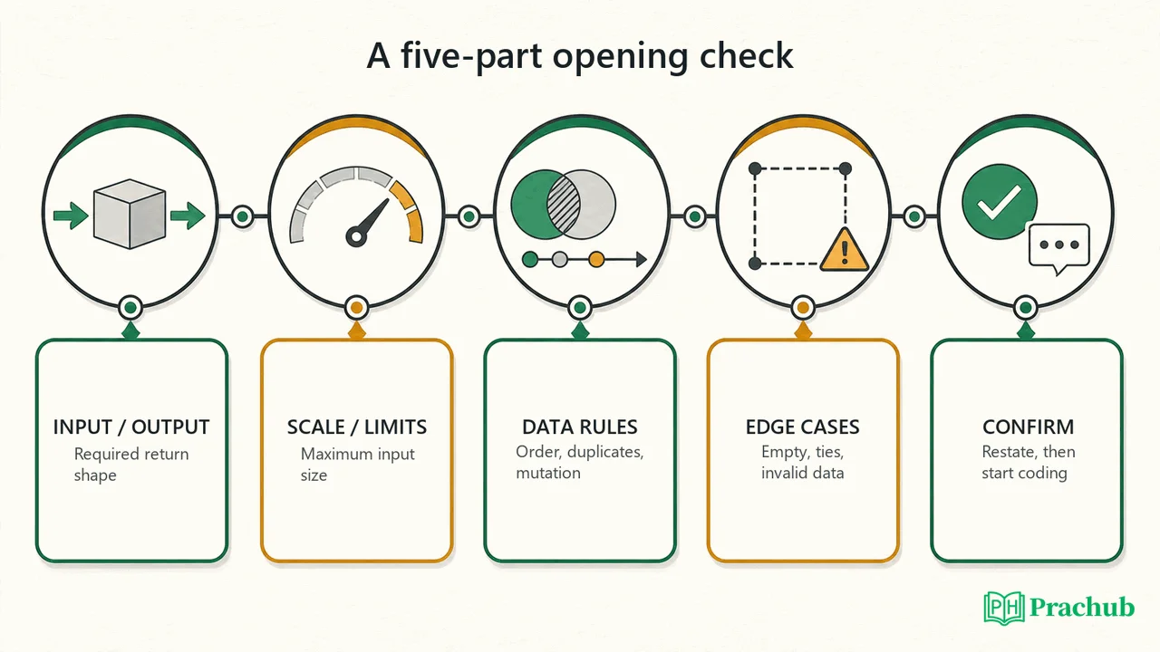 Decision map for choosing high-value coding interview clarifying questions
