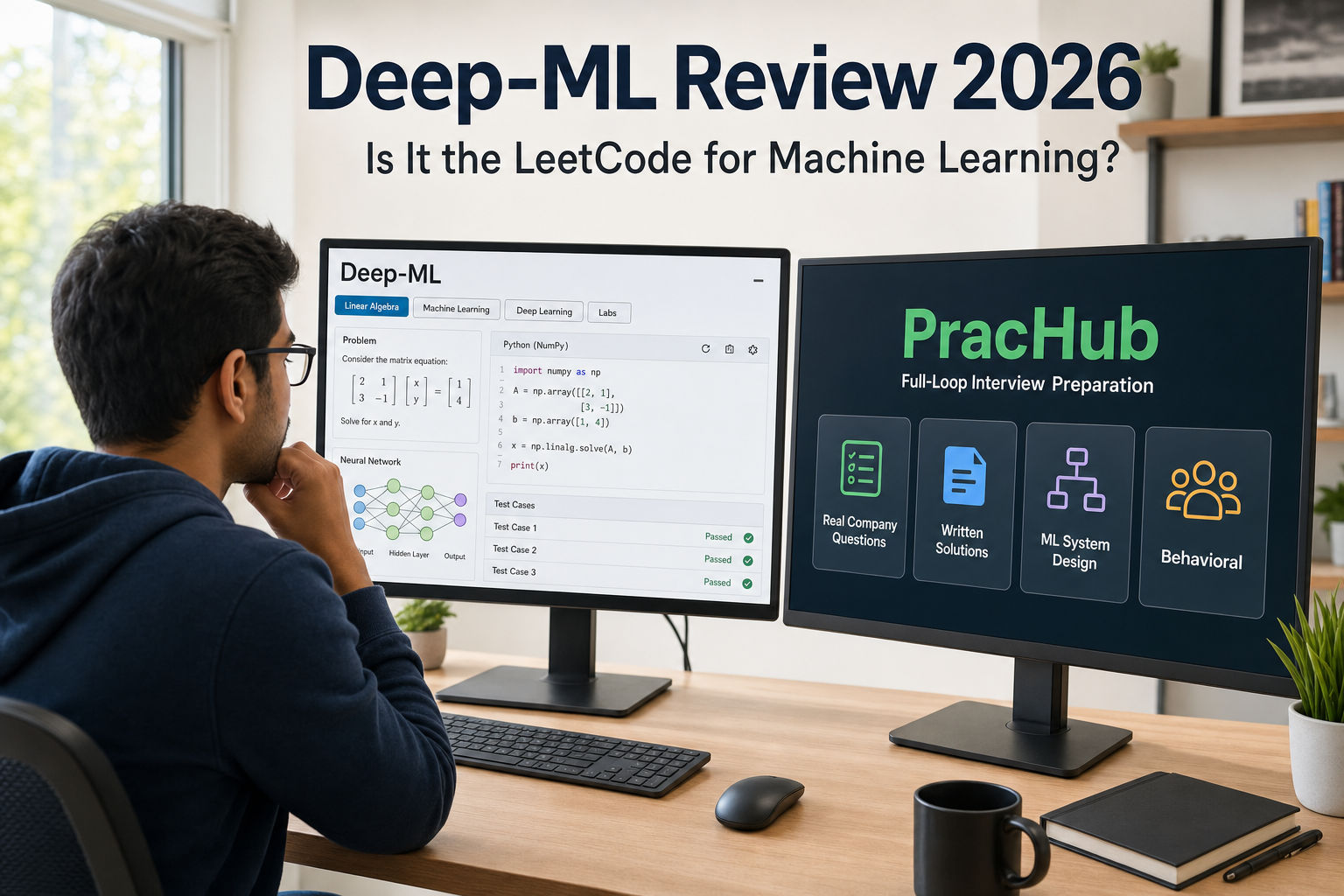 Deep-ML Review 2026 comparing machine learning coding practice with PracHub