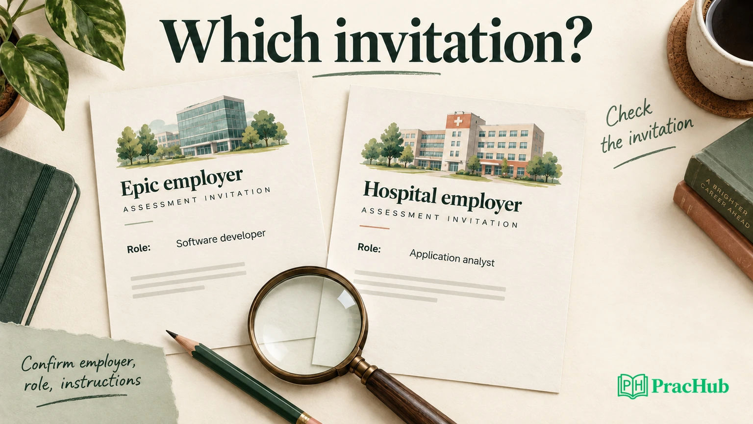 Two illustrative invitations distinguish Epic employment from a hospital application analyst role