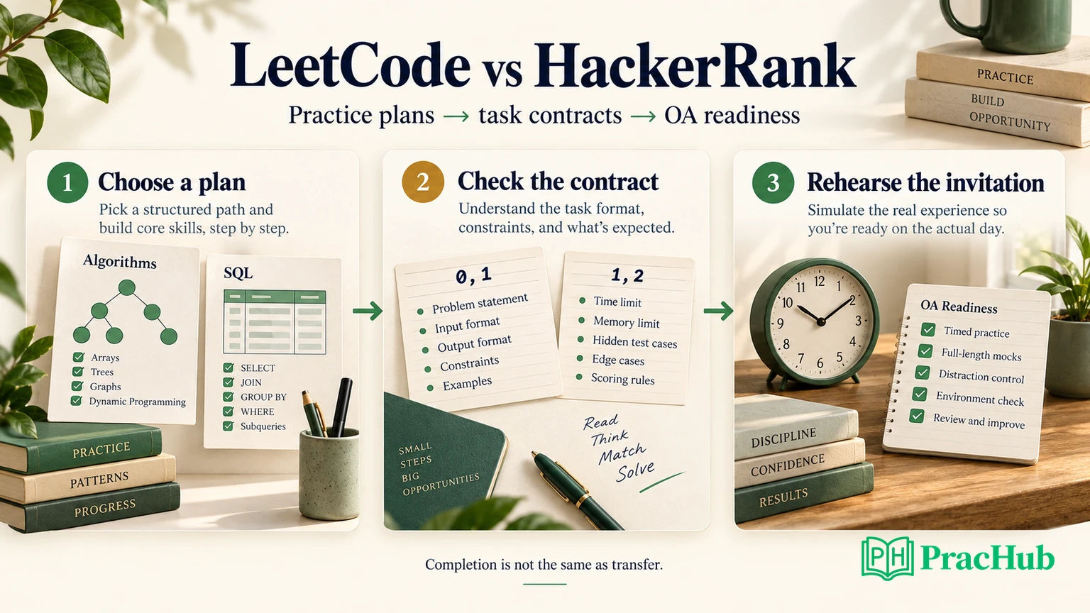 Choose a practice plan, verify the task contract, then rehearse the assessment