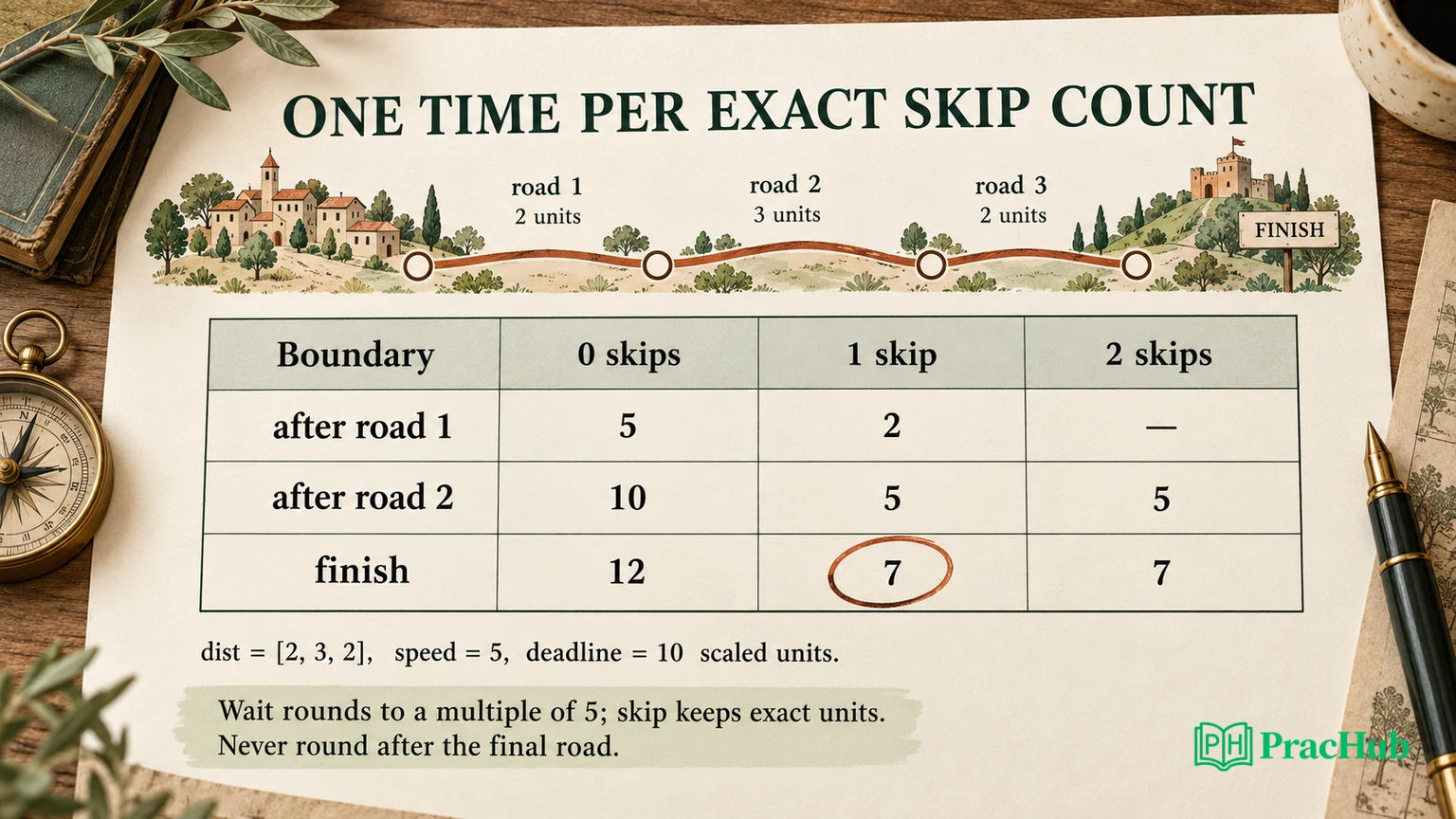 Speed Dist Time Minimum Skips to Arrive on Time: Integer-Scaled DP Without Floating ...