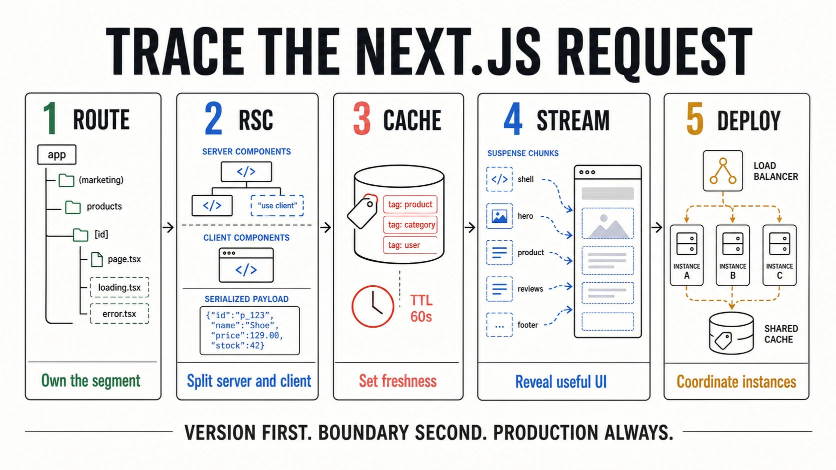 Next.js App Router RSC caching and deployment workflow
