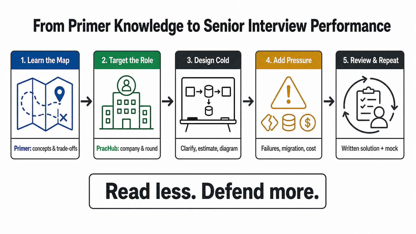 Senior system design interview preparation workflow with PracHub
