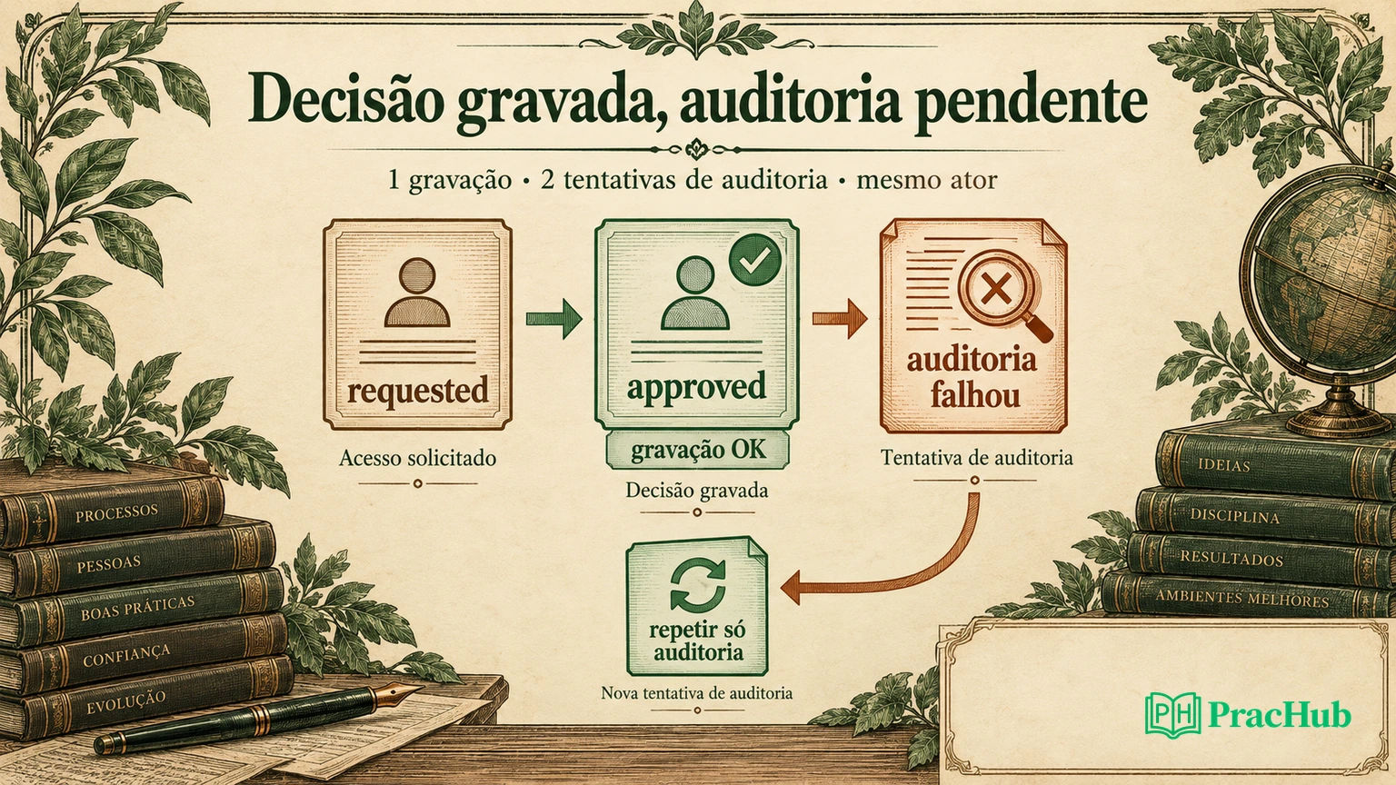 Uma decisão já salva permanece aprovada quando a auditoria falha; a recuperação repete apenas a auditoria.