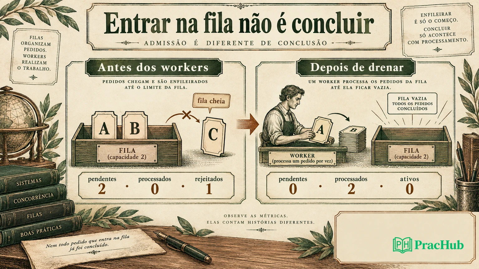 Admitir dois pedidos na fila não significa que os dois já foram processados.